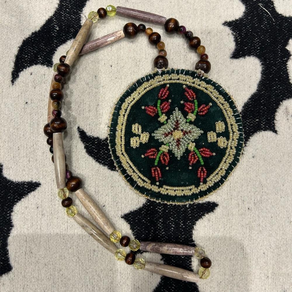 Beaded Medallion Necklace with Floral Design